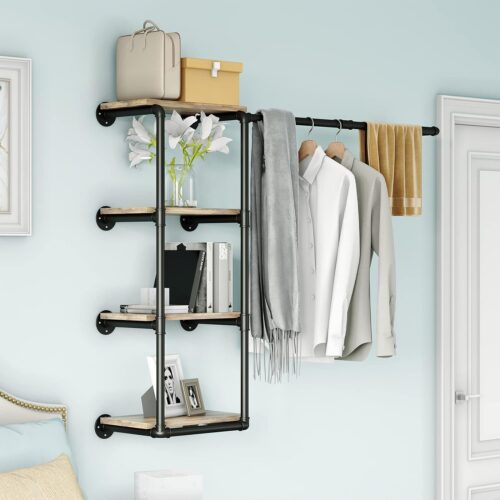 Pipe Clothing Rack with Shelves